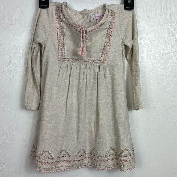 Tommy Bahama Beige Embroidered Long Sleeve Tassel Tie Dress Size 5T - Picture 1 of 8